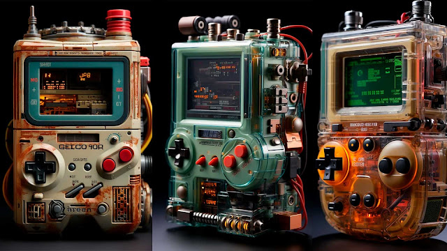 Os primeiros protótipos do Game Boy, imaginados pela Inteligência Artificial, provavelmente passaram por várias iterações antes de se tornarem o icônico console de videogame portátil que conhecemos hoje.