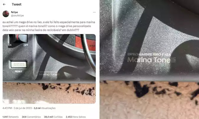 Mega Drive que pode ser de brasileira é encontrado no lixo na Irlanda.