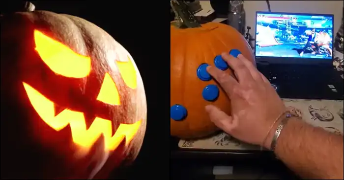 A transformação de uma abóbora em um controlador Hitbox é uma ideia criativa e divertida para a temporada de Halloween nos Estados Unidos.